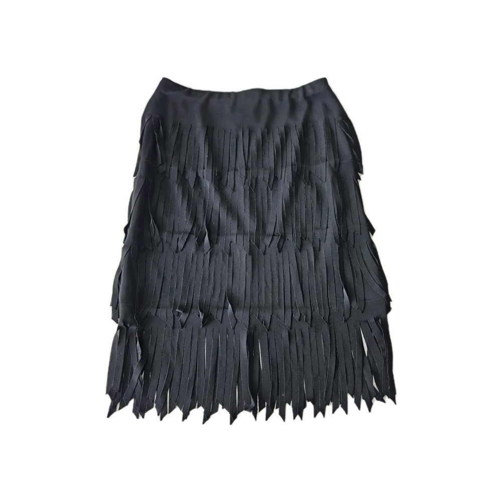 Vtg JS Signature Black Fringe Flapper Nylon Tassle Frilly Flouncey Skirt 6